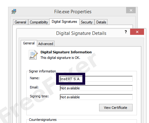 Screenshot of the InsERT S.A. certificate